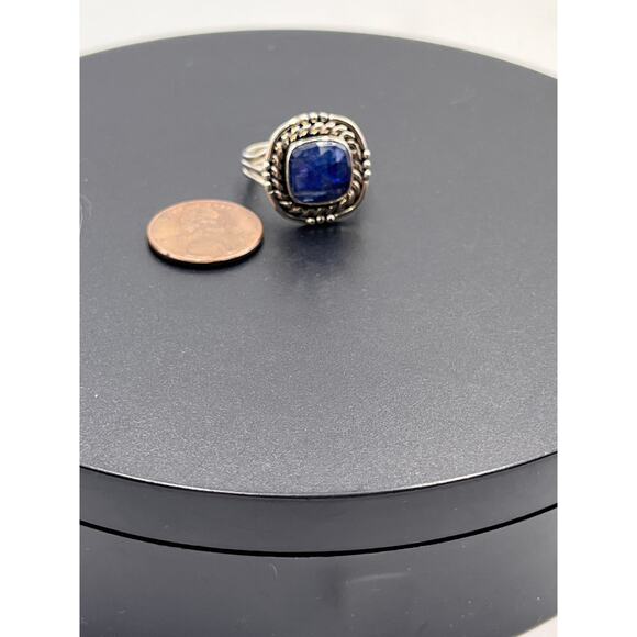 Artisan Twisted Sterling Silver Cushion Cut Deep Blue Kyanite Stone ring Sz  9 - Picture 6 of 8